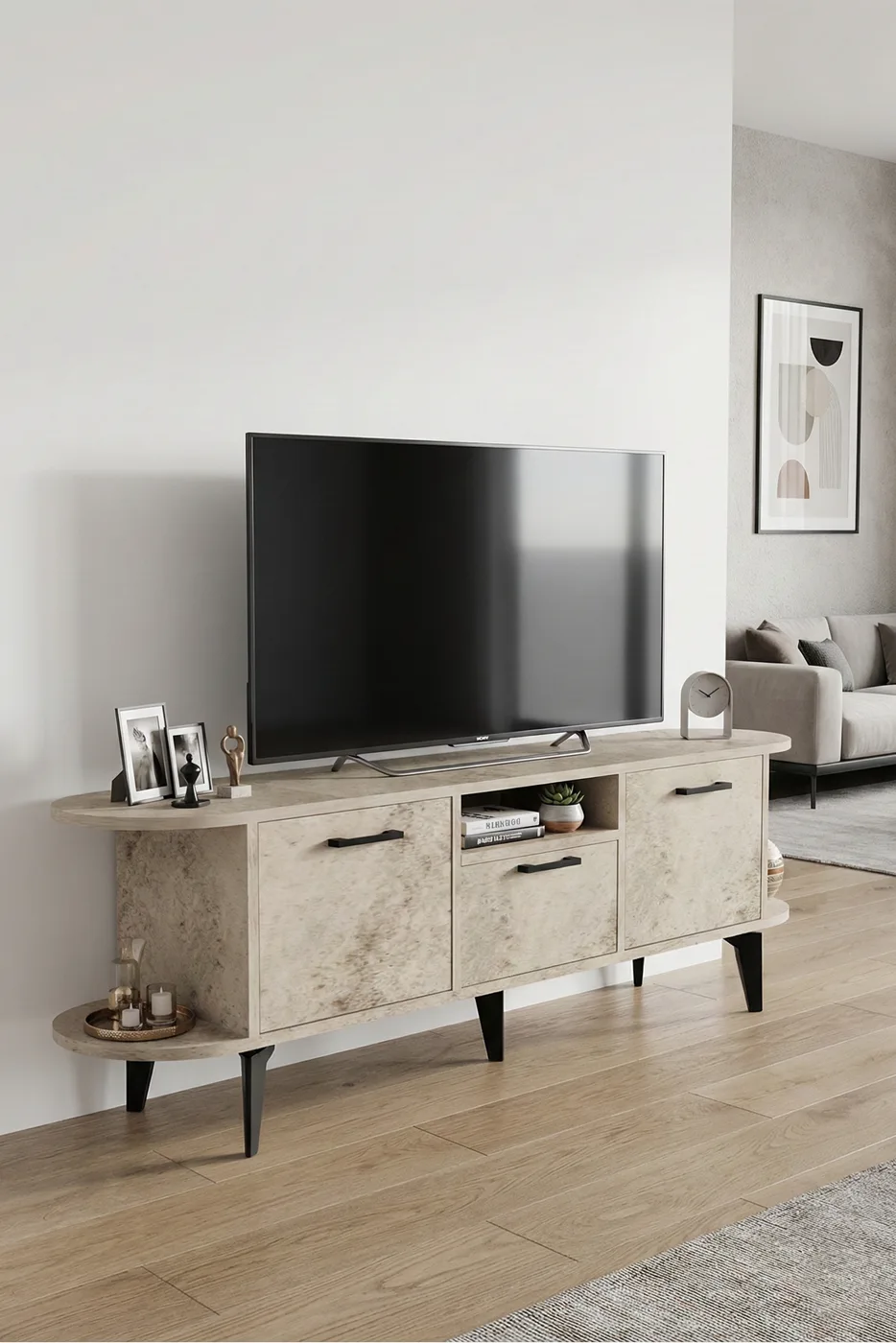 Mira TV Unit Melamine-faced chipboard Ecru