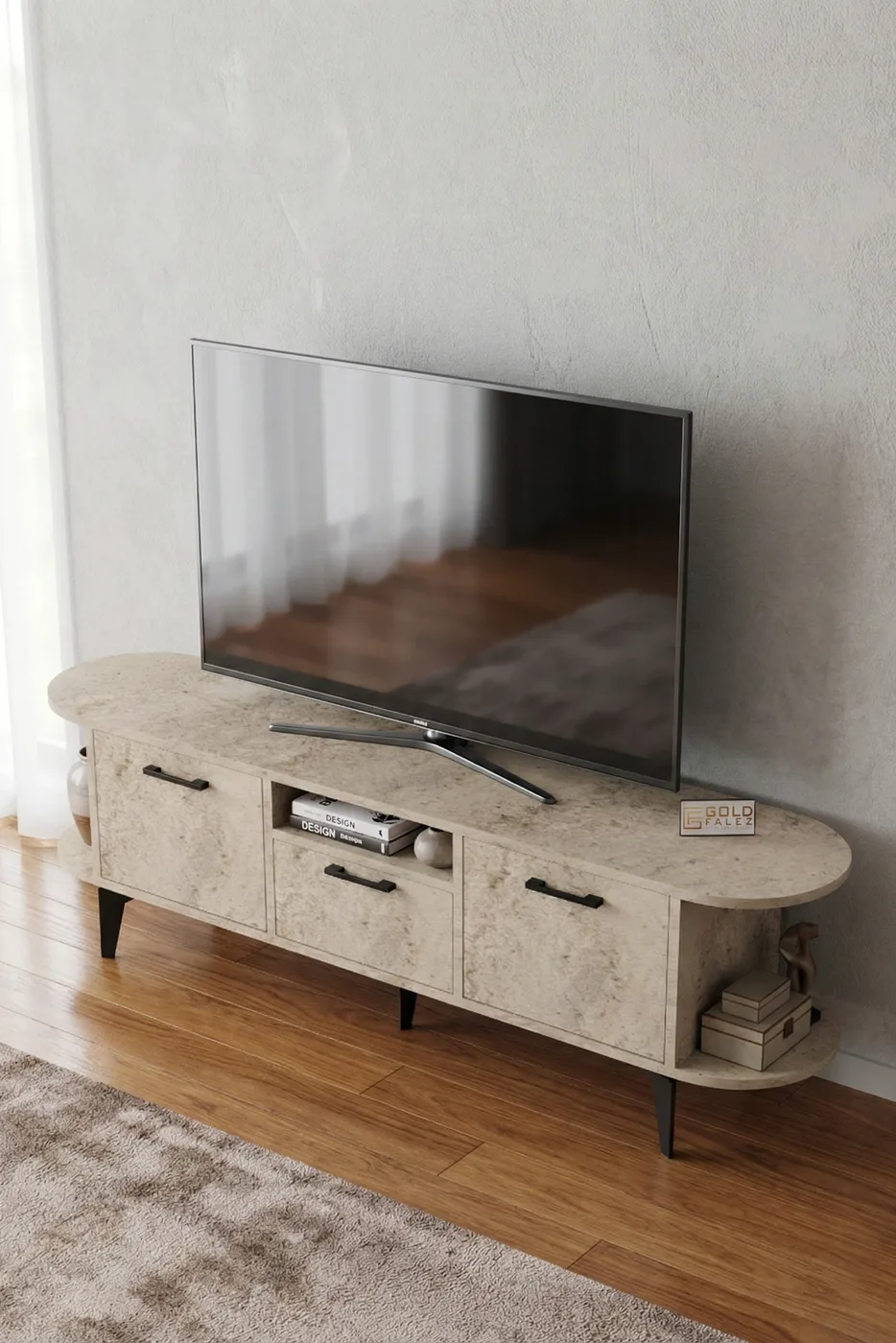 Mira TV Unit Melamine-faced chipboard Ecru