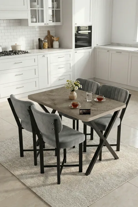 Elma Dining Table Set Melamine-faced chipboard Grey Anthracite