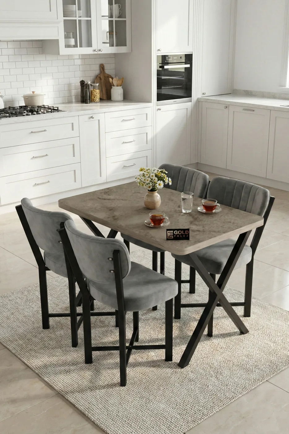 Elma Dining Table Set Melamine-faced chipboard Grey Anthracite