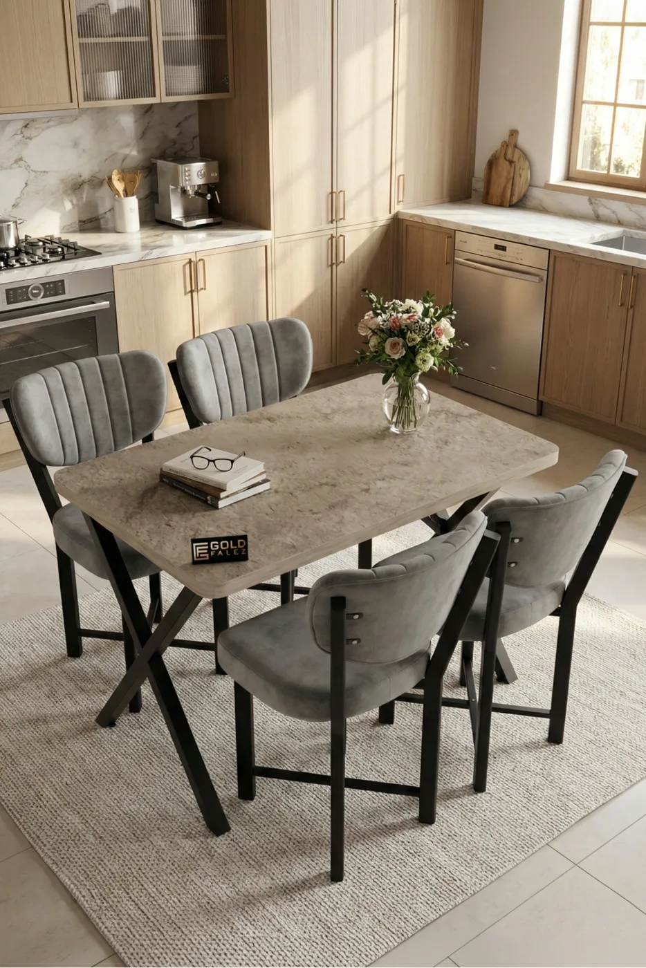 Elma Dining Table Set Melamine-faced chipboard Grey Anthracite