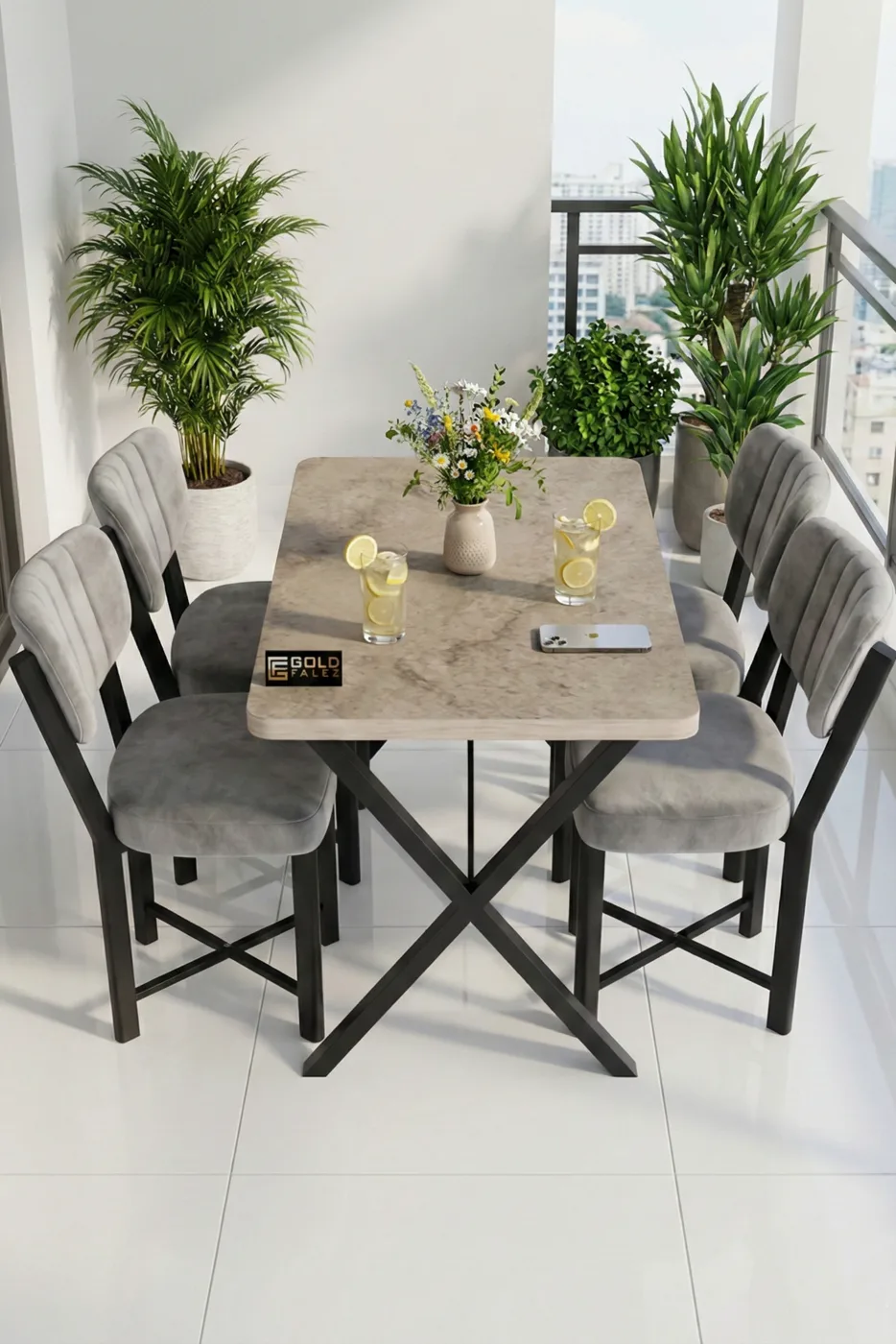 Elma Dining Table Set Melamine-faced chipboard Grey Anthracite