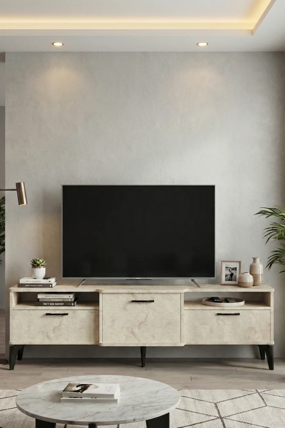 Mistral TV Unit Melamine-faced chipboard Ecru
