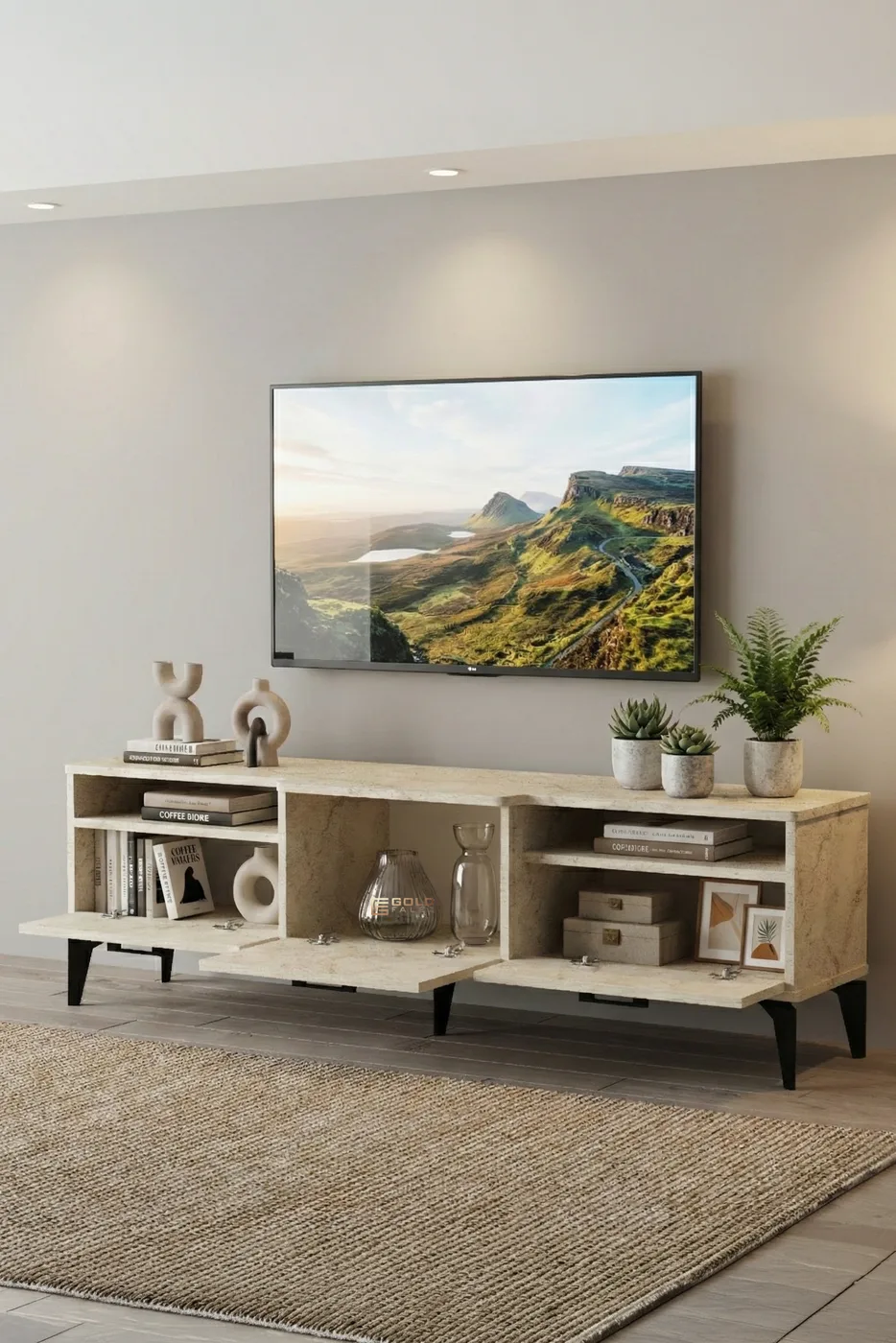 Mistral TV Unit Melamine-faced chipboard Ecru