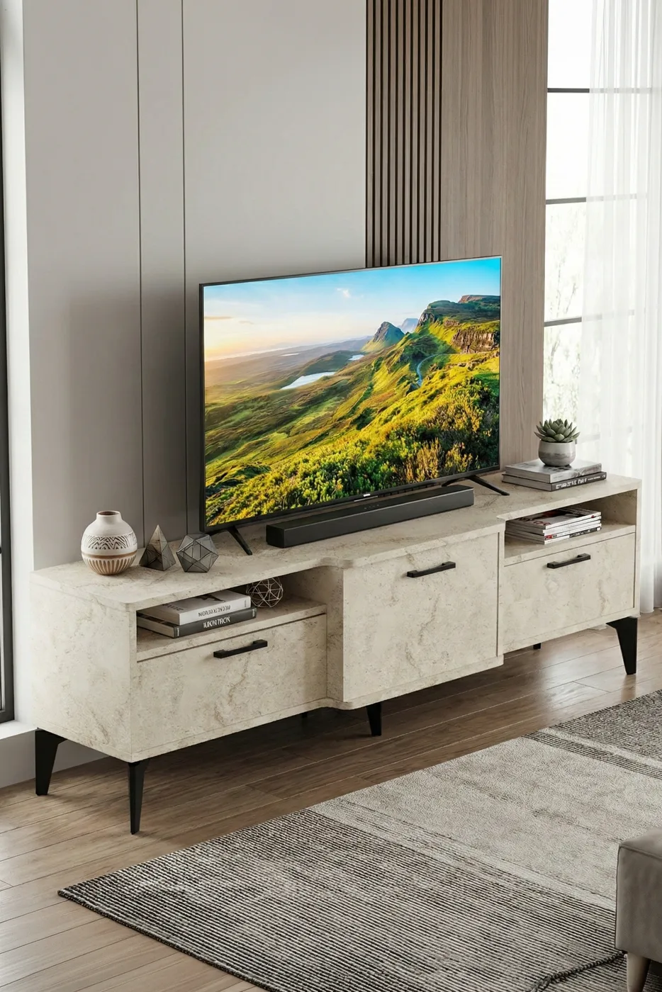 Mistral TV Unit Melamine-faced chipboard Ecru