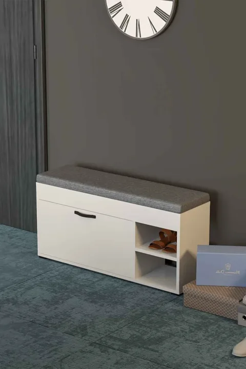Padded Shoe Cabinet Bench Melamine-faced Chipboard White