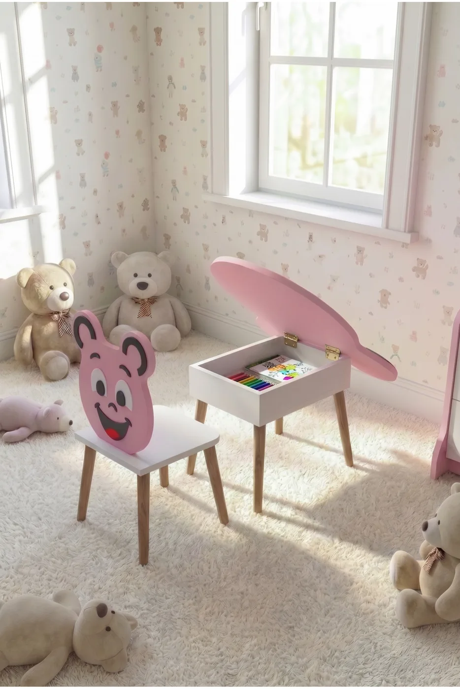 Happy Face Children's Desk Set Pink
