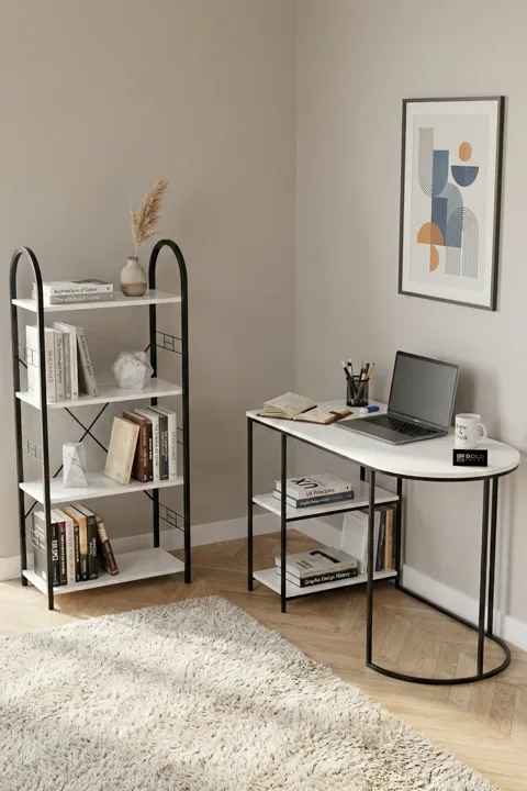 Desk and Bookcase Set White