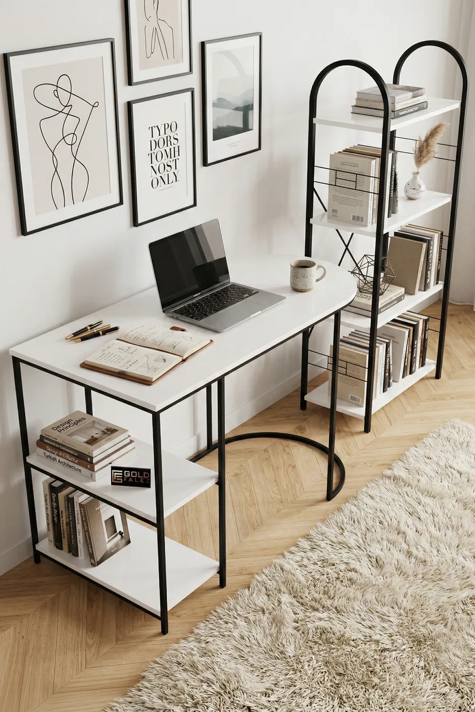 Set scrivania e libreria bianco