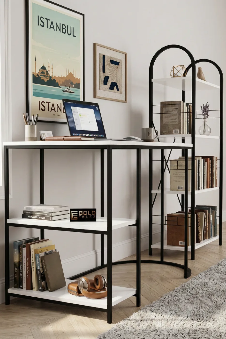 Set scrivania e libreria bianco