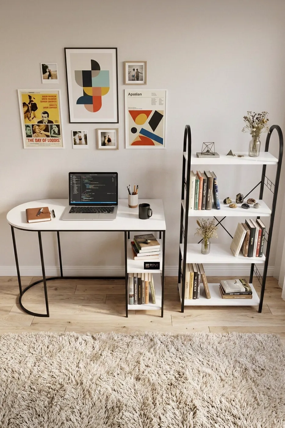 Set scrivania e libreria bianco