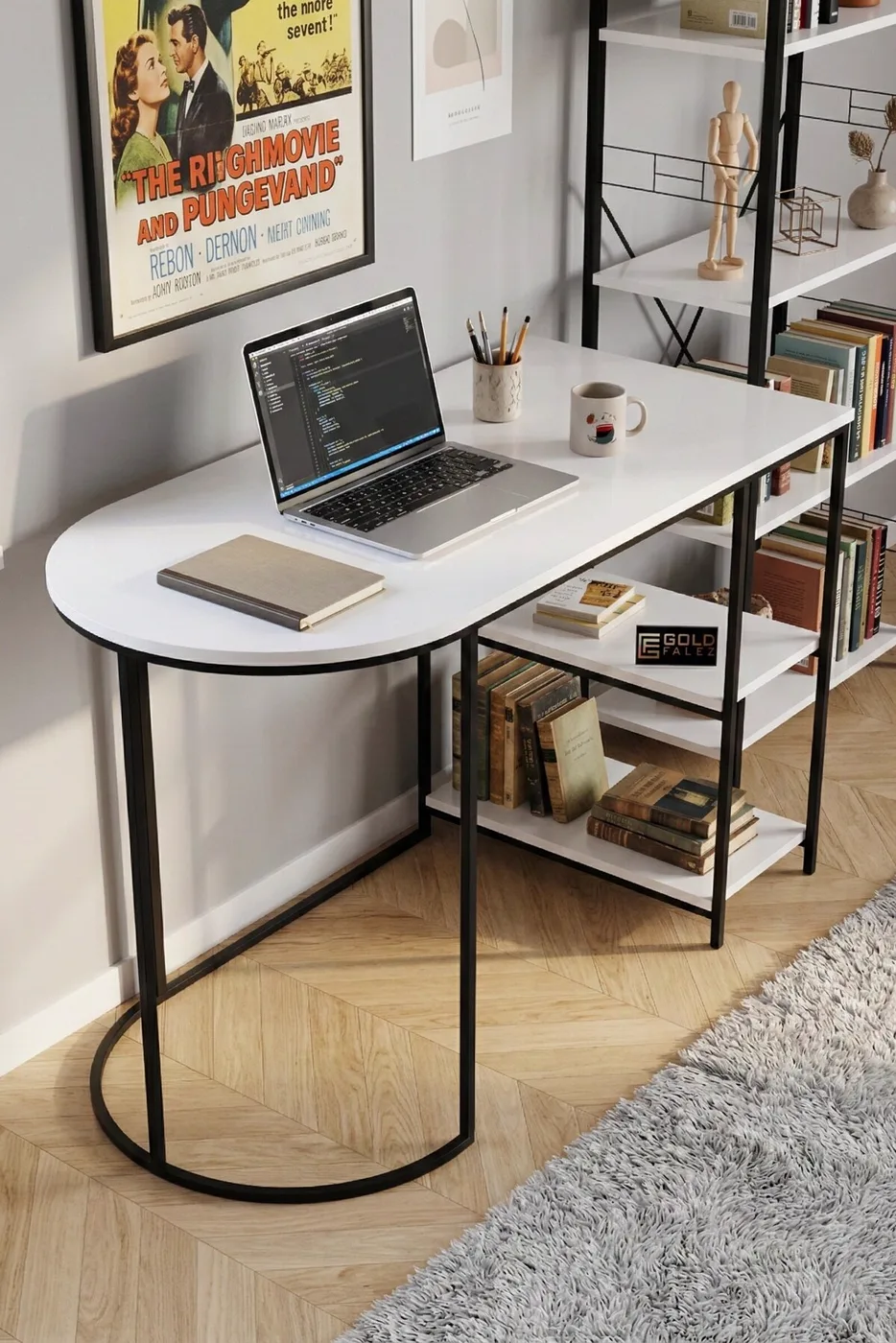 Set scrivania e libreria bianco