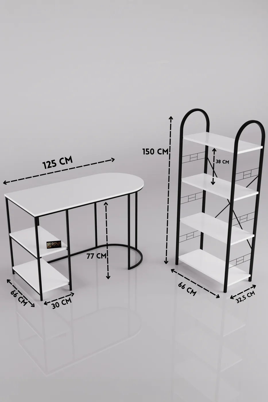 Set scrivania e libreria bianco