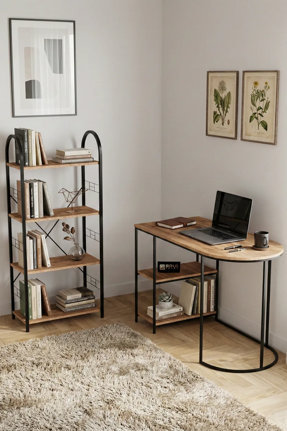 Set scrivania e libreria pino atlantico