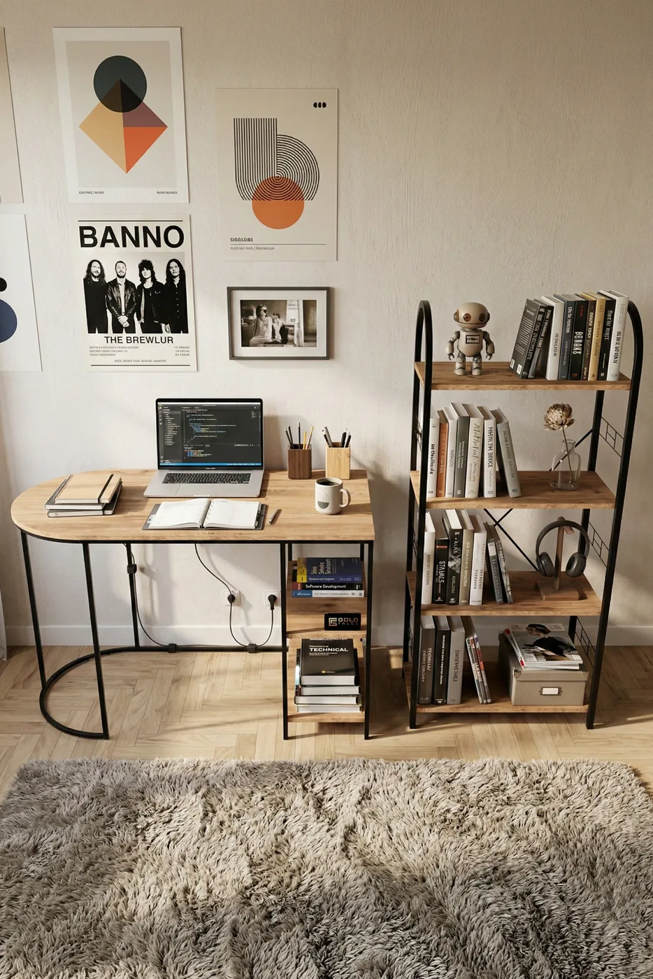 Set scrivania e libreria pino atlantico