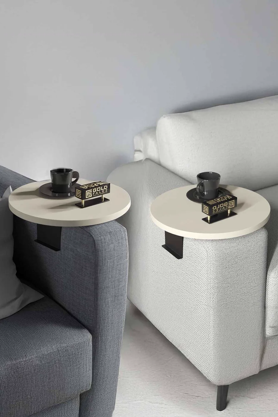 2-Piece Side Table Melamine-faced Chipboard Cream