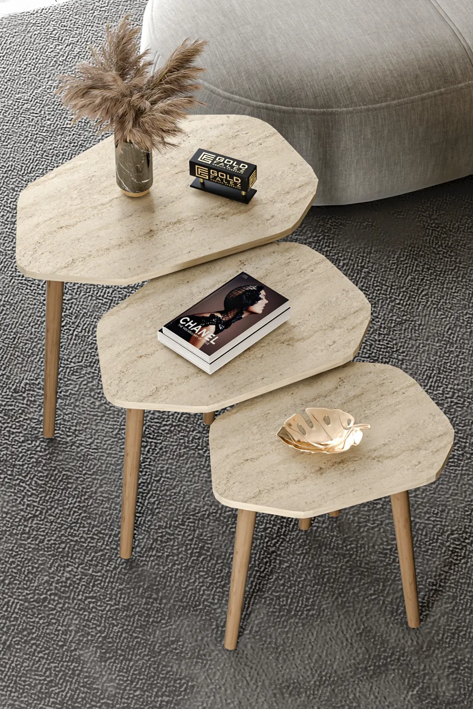 Trio 3-Piece Nesting Table Set Melamine-faced Chipboard Multi-coloured