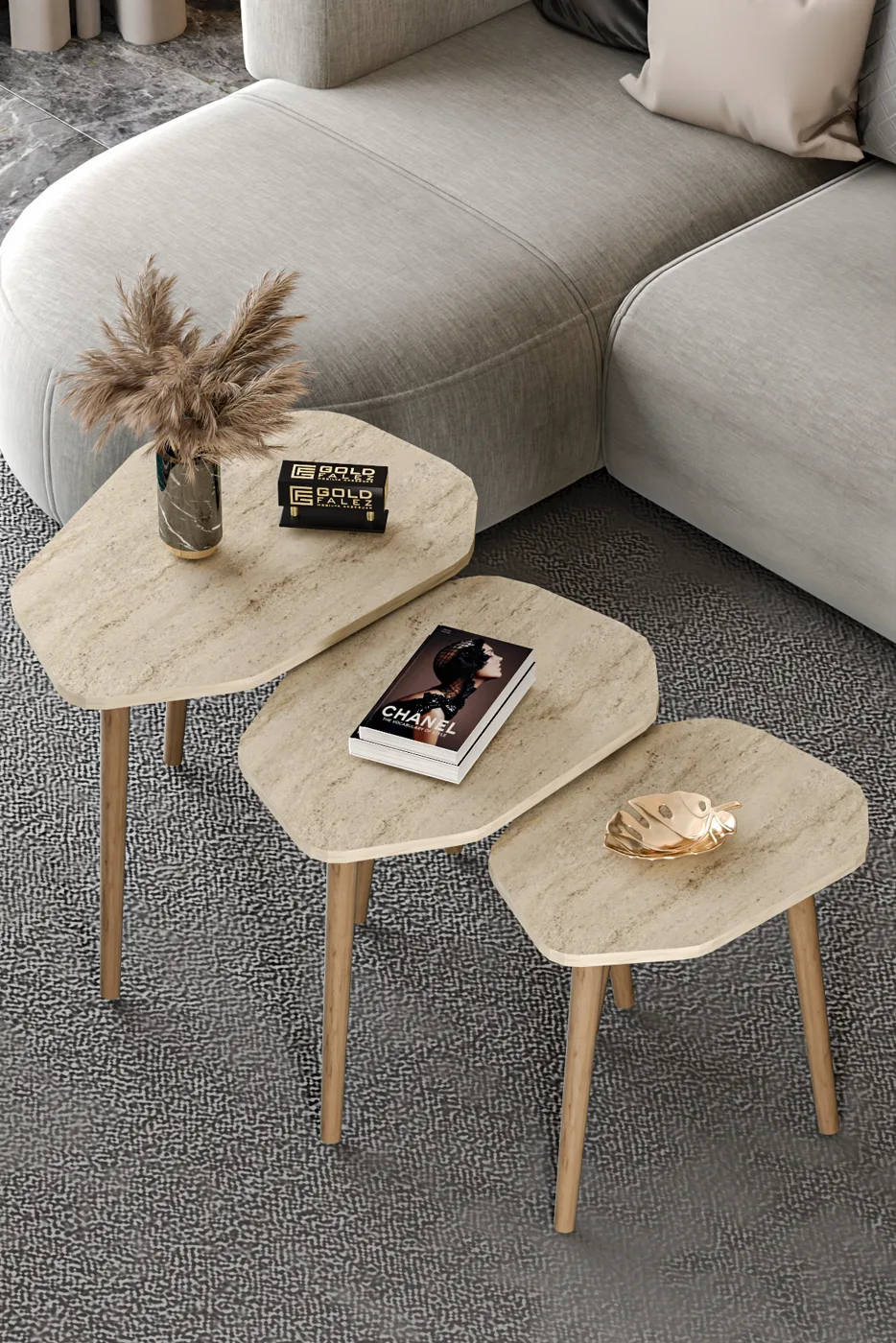 Trio 3-Piece Nesting Table Set Melamine-faced Chipboard Multi-coloured