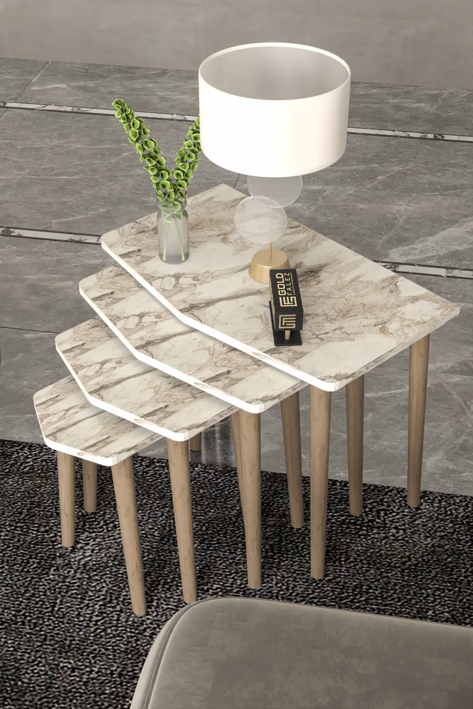 Elya ensemble de 4 tables gigognes en panneau de particules mélaminé écru