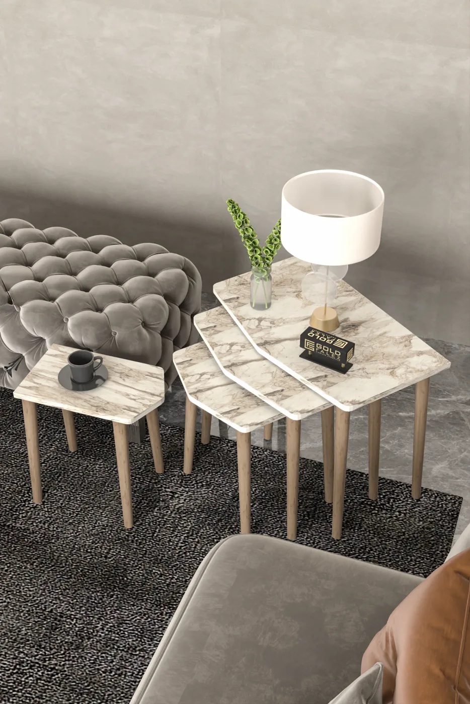 Elya ensemble de 4 tables gigognes en panneau de particules mélaminé écru