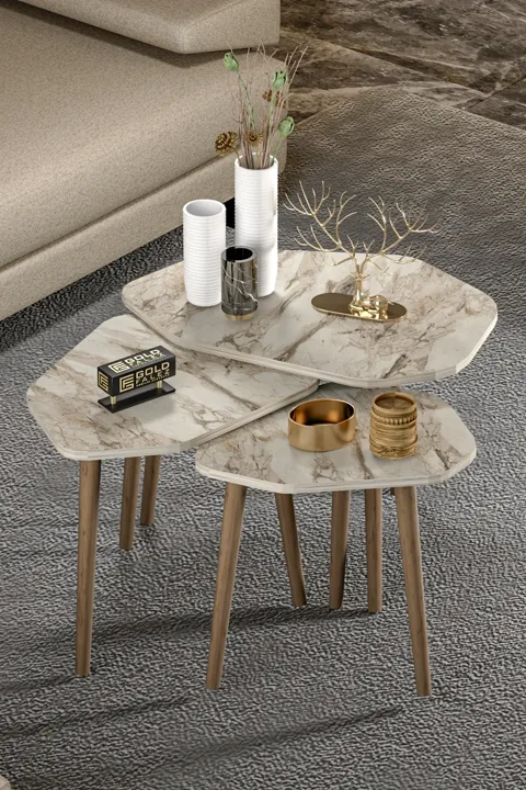 Trio 3-Piece Nesting Table Set Melamine-faced Chipboard Beige