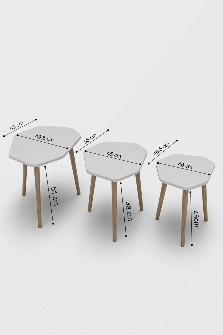 Trio 3-Piece Nesting Table Set Melamine-faced Chipboard Beige