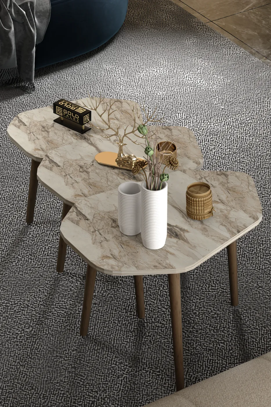 Trio 3-Piece Nesting Table Set Melamine-faced Chipboard Beige