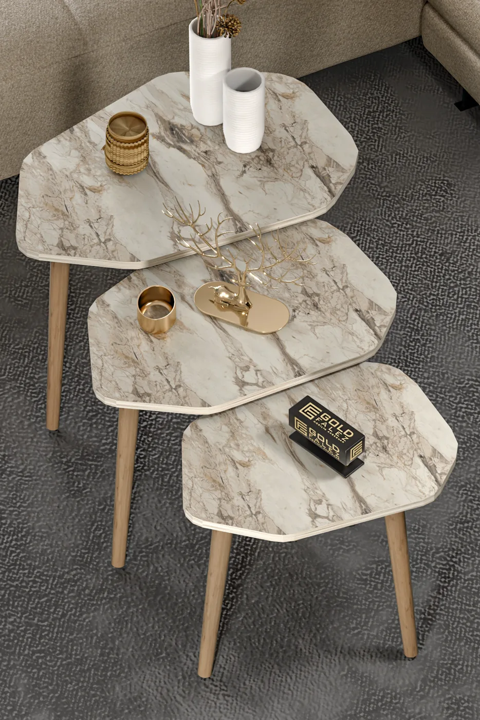 Trio 3-Piece Nesting Table Set Melamine-faced Chipboard Beige