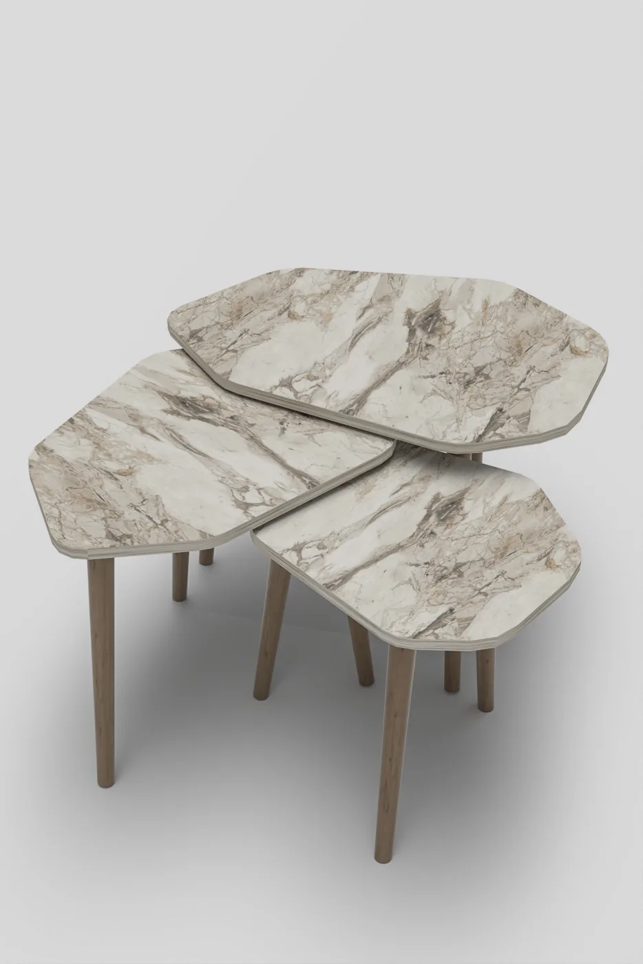 Trio 3-Piece Nesting Table Set Melamine-faced Chipboard Beige