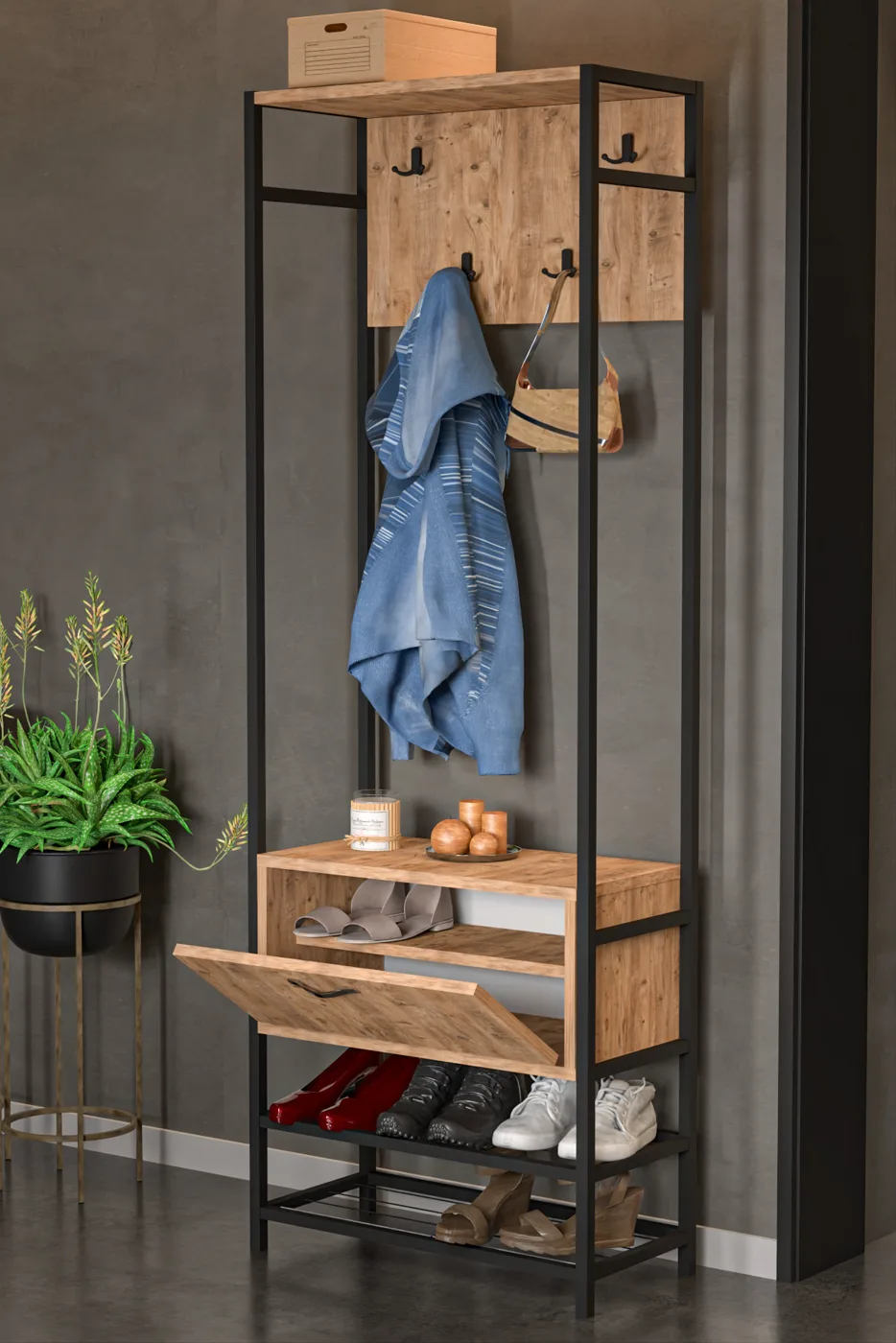 Multi-Purpose Metal Brown Coat Rack
