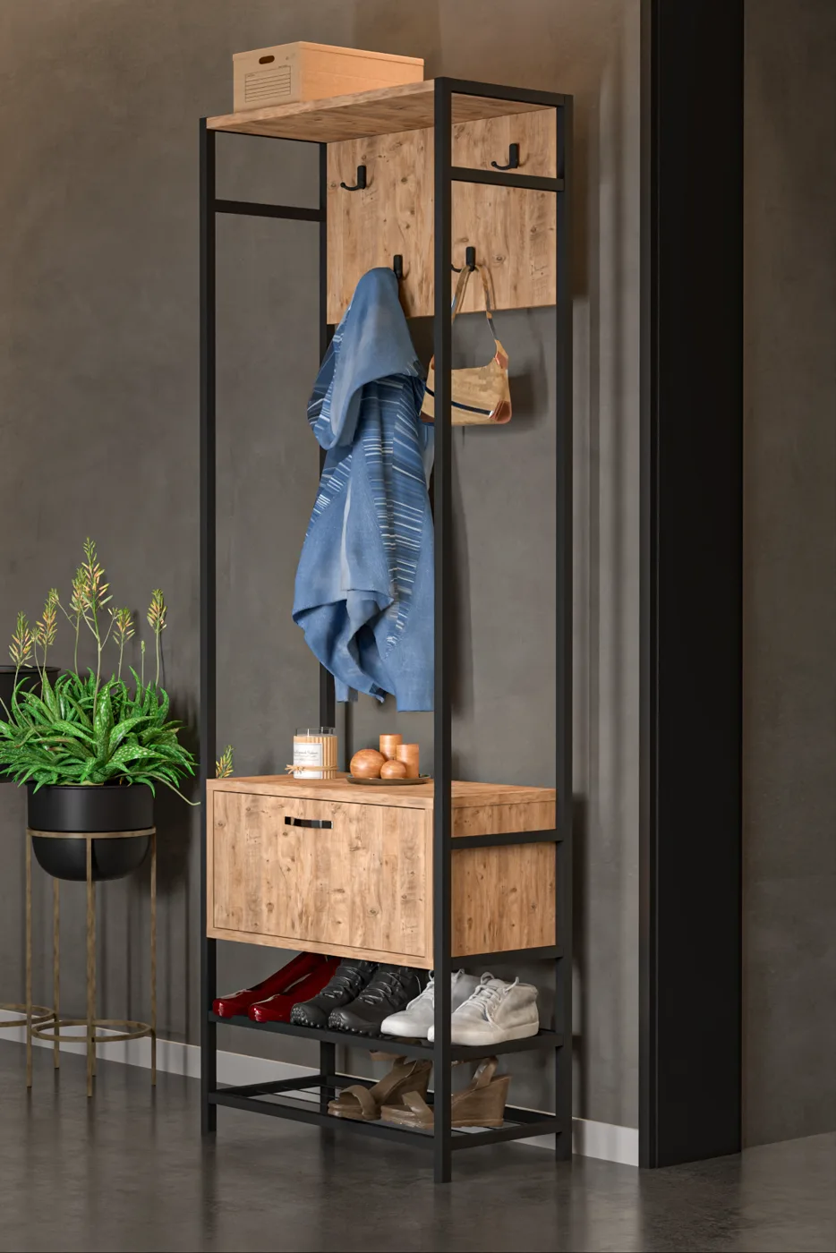 Multi-Purpose Metal Brown Coat Rack
