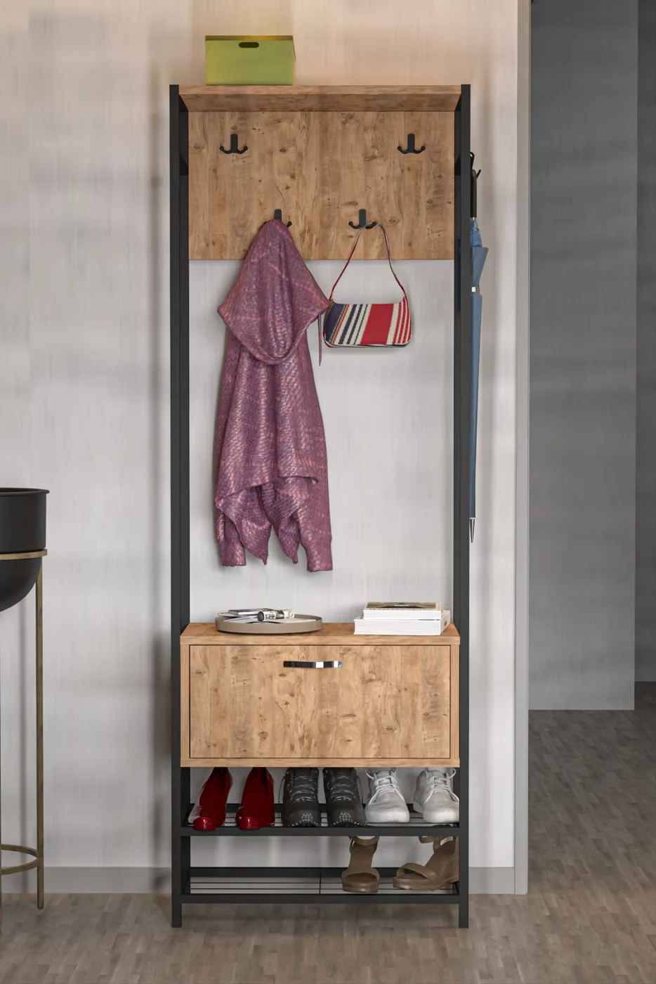 Multi-Purpose Metal Brown Coat Rack
