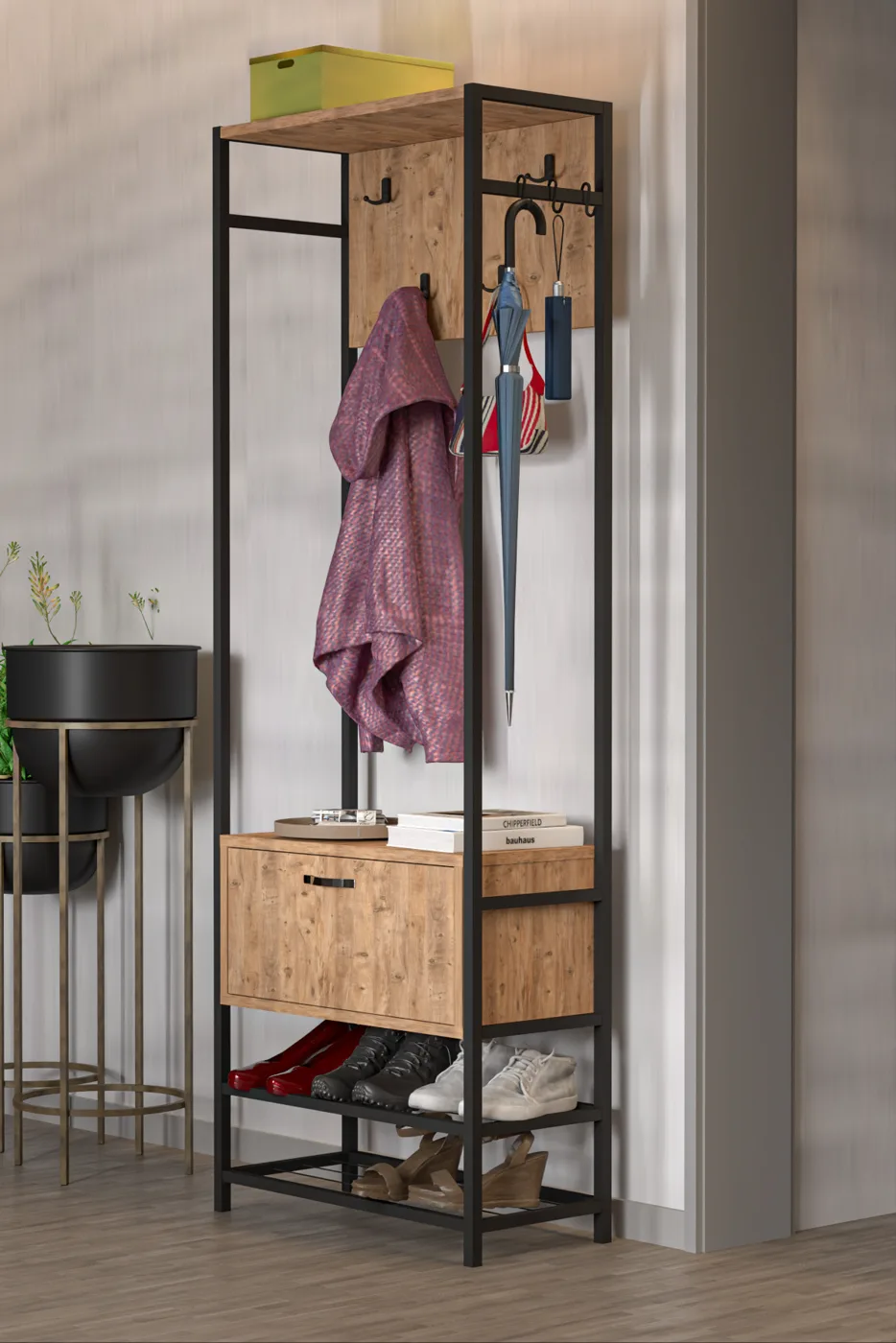 Multi-Purpose Metal Brown Coat Rack