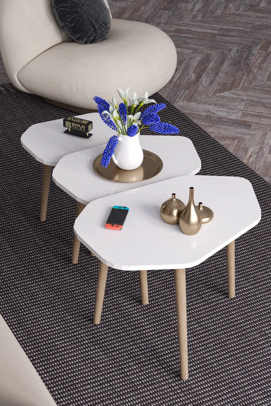 Trio 3-Piece Nesting Table Set Melamine-Faced Chipboard White