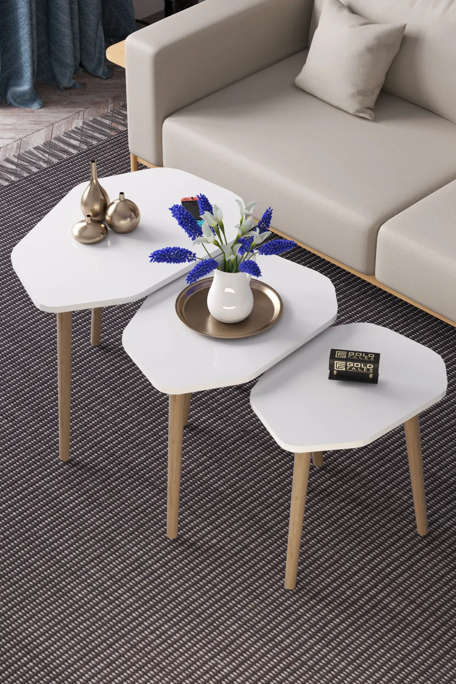 Trio 3-Piece Nesting Table Set Melamine-Faced Chipboard White