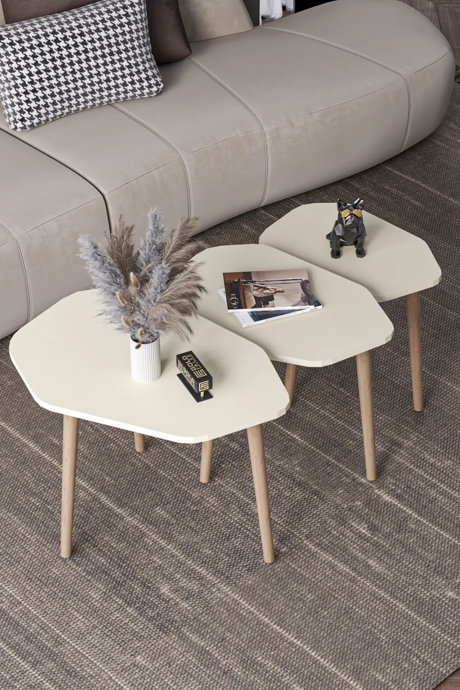 Trio 3-Piece Nesting Table Set Melamine-Faced Chipboard Ecru