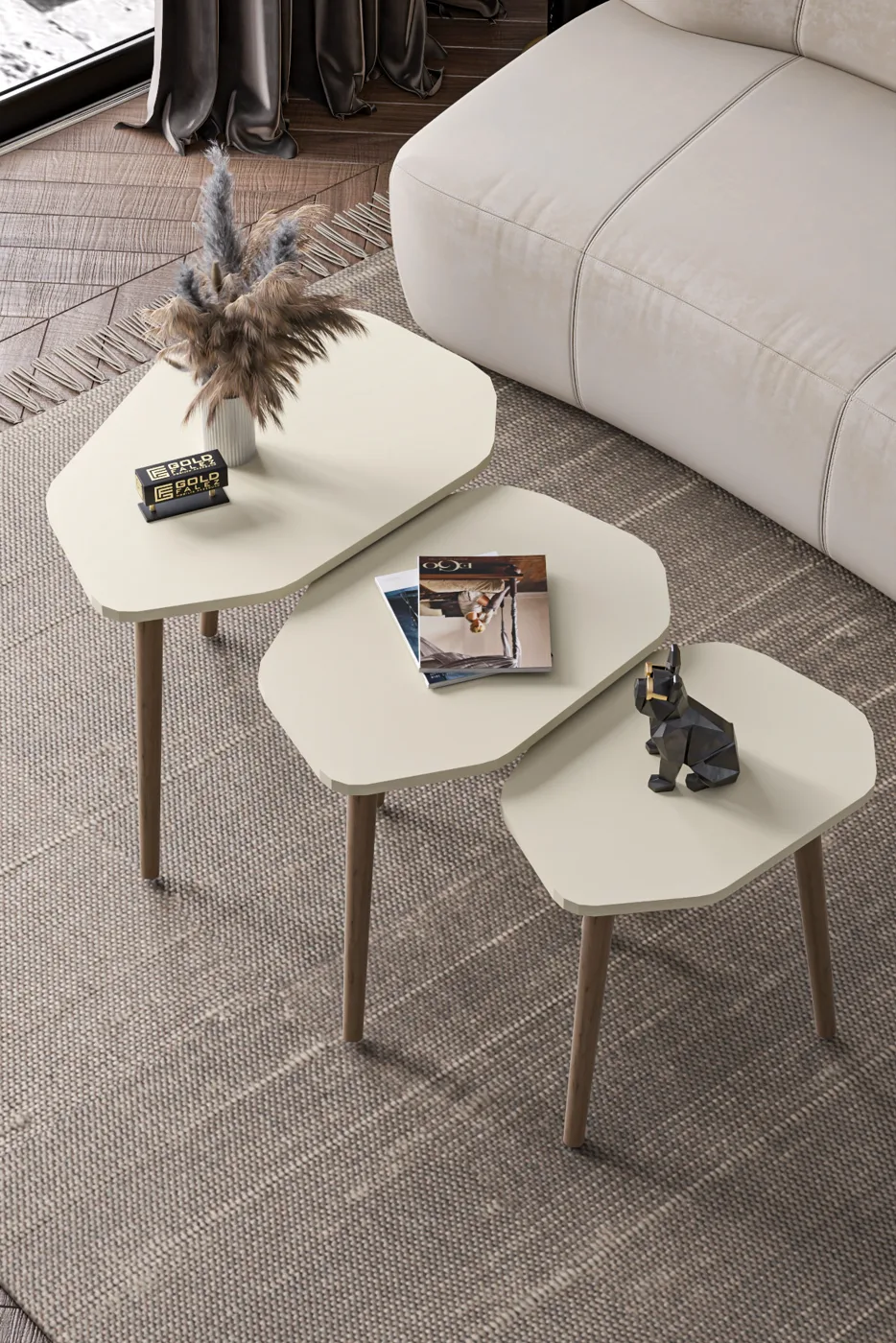 Trio 3-Piece Nesting Table Set Melamine-Faced Chipboard Ecru
