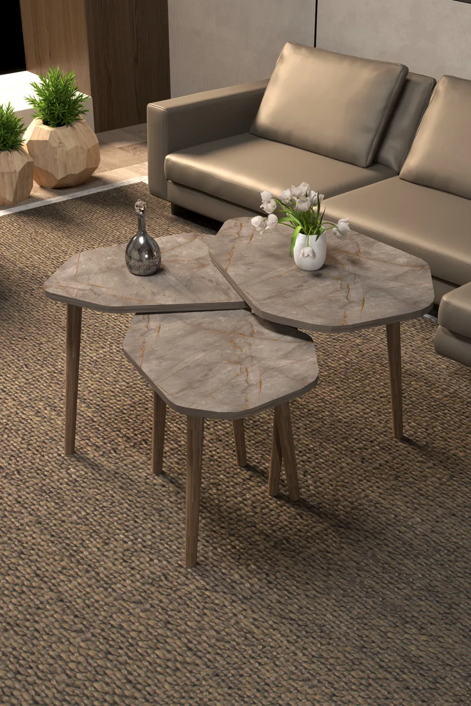 Trio 3-Piece Nesting Table Set Melamine-Faced Chipboard Multi-Colour