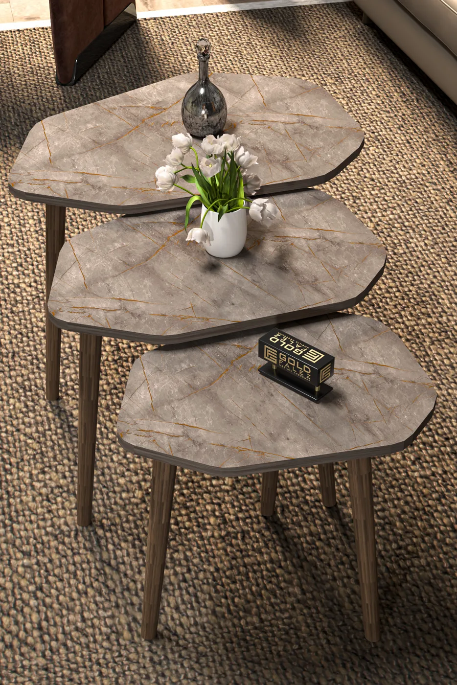 Trio 3-Piece Nesting Table Set Melamine-Faced Chipboard Multi-Colour