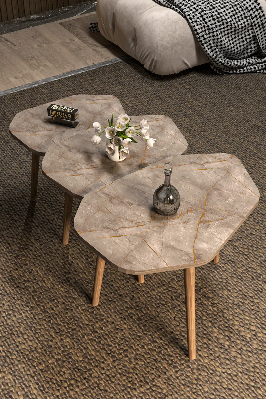 Trio 3-Piece Nesting Table Set Melamine-Faced Chipboard Multi-Colour