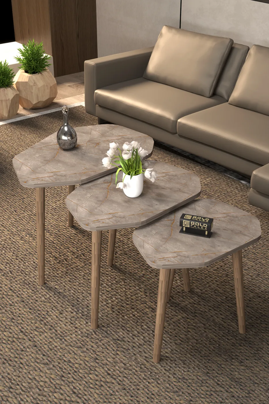 Trio 3-Piece Nesting Table Set Melamine-Faced Chipboard Multi-Colour