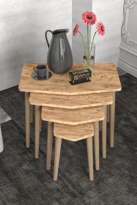 Elya ensemble de 4 tables gigognes en panneau de particules mélaminé marron