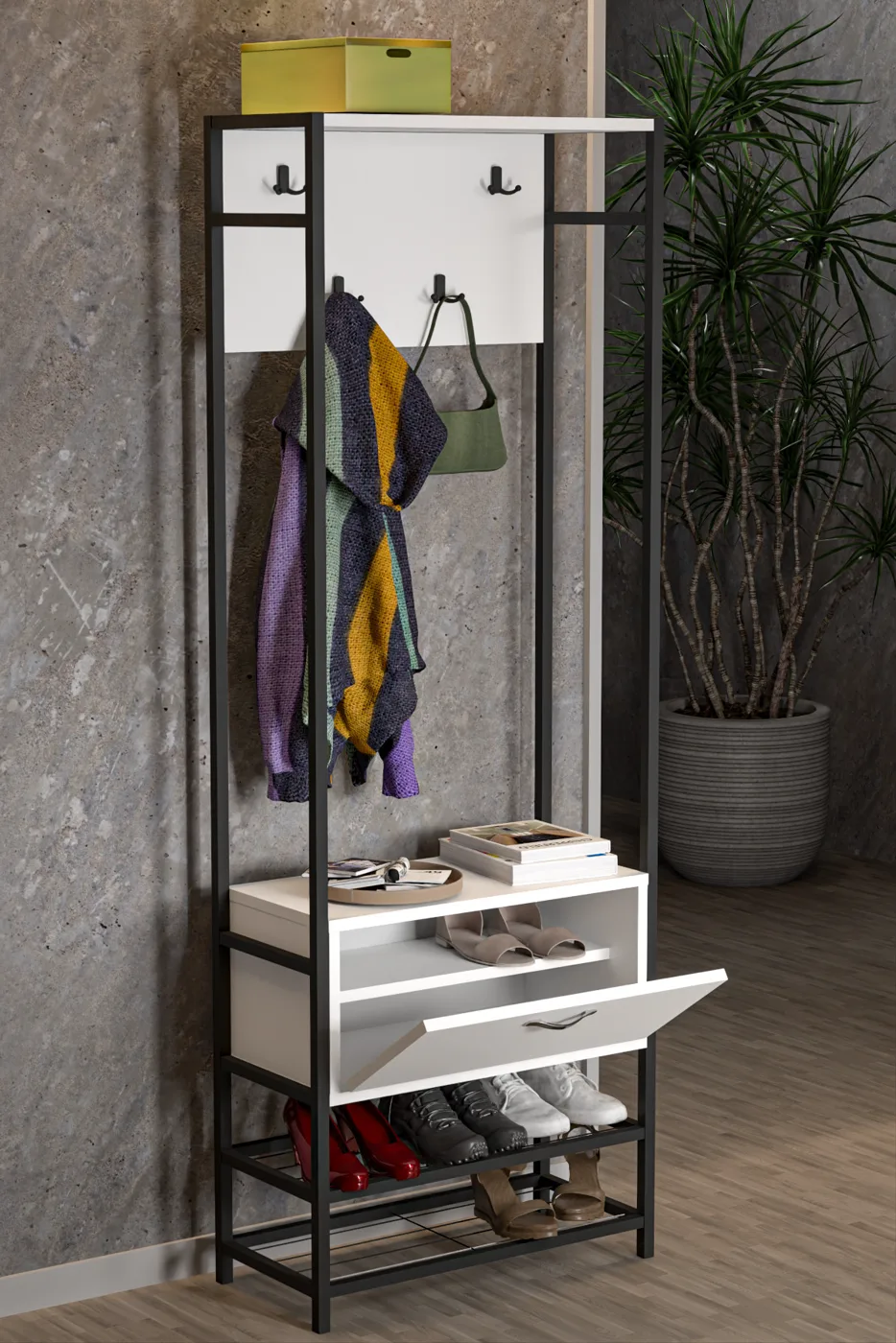 Multi-Purpose Metal White Coat Rack