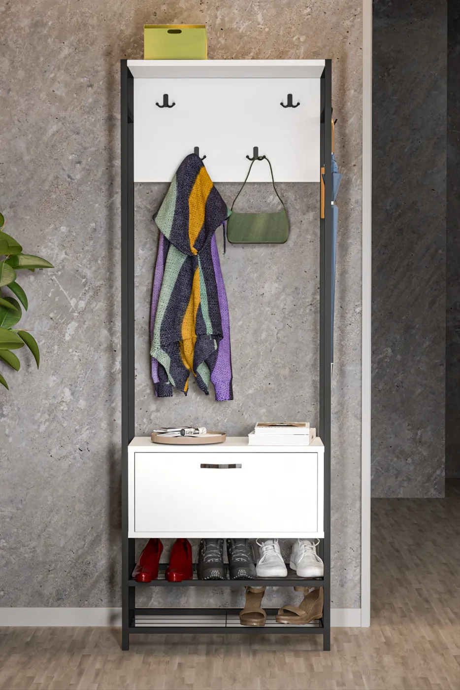 Multi-Purpose Metal White Coat Rack