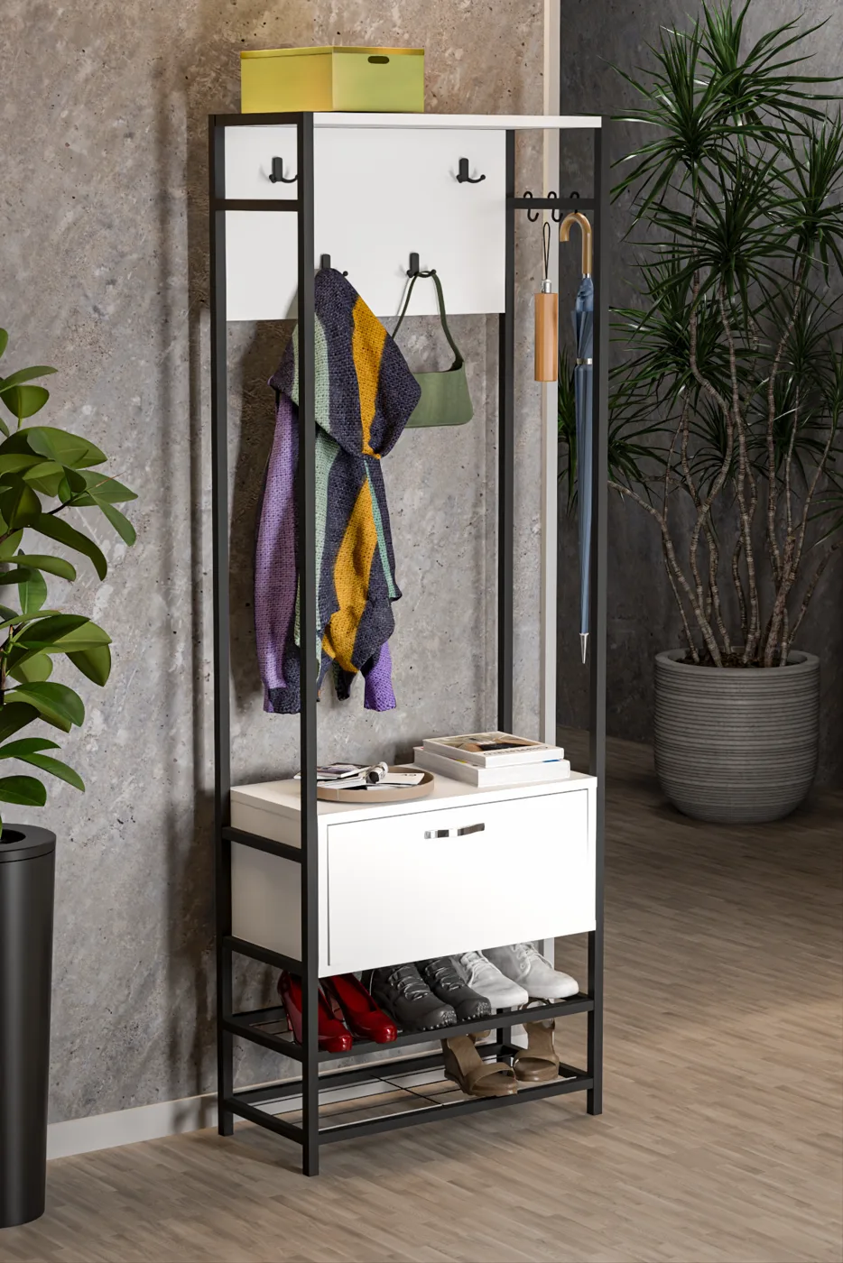 Multi-Purpose Metal White Coat Rack