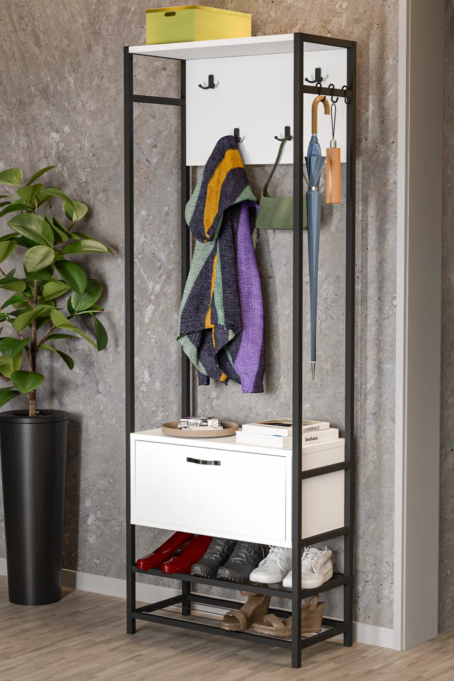 Multi-Purpose Metal White Coat Rack