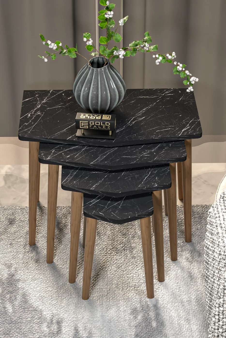 Elya 4-teiliges Satztisch-Set melaminbeschichtete Spanplatte Schwarz