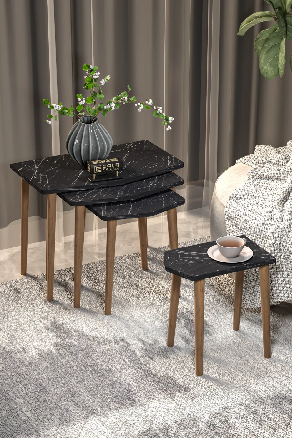 Elya 4-teiliges Satztisch-Set melaminbeschichtete Spanplatte Schwarz