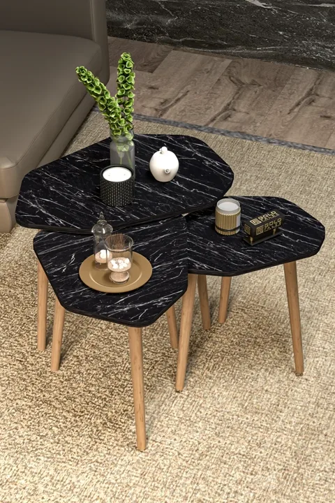 Trio 3-Piece Nesting Table Set Melamine-Faced Chipboard Black
