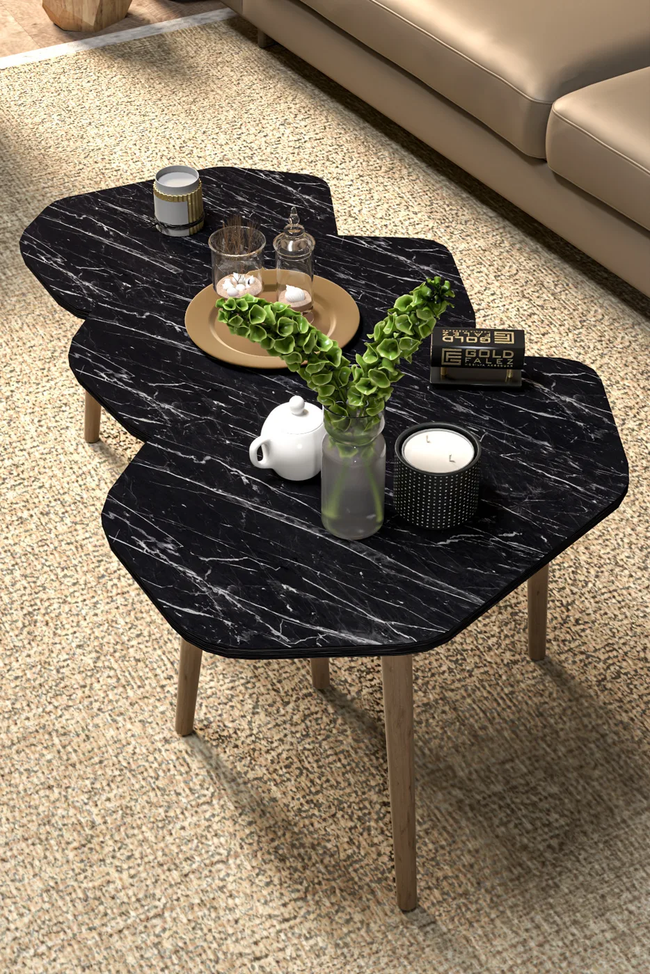 Trio 3-Piece Nesting Table Set Melamine-Faced Chipboard Black
